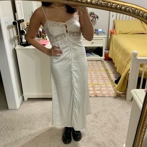 NWOT Zara Satin Dress Women’s S Ivory Lace Button Down Lingerie Sleeveless Sheer